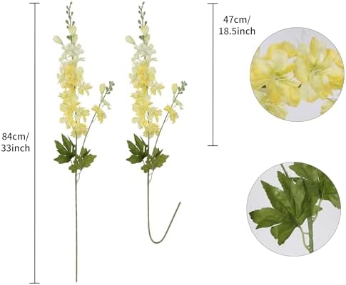 6PCS Yellow Delphinium Artificial Flowers 33" Larkspur Silk Long Stem for Tall Vase Wedding Centerpieces, Tables, Home Decor Indoor - Image 2