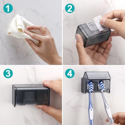 Toothbrush Holders Wall Mounted with Cover (1, Transparent Black) - Image 6