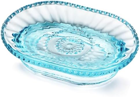 Glass Soap Dish, Vintage Embossed Bar Soap Holder, Decorative Soap Saver Tray for Shower, Bathtub, Bathroom and Kitchen Sink by Unknown