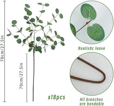 Agusbagli 12 Pcs Artificial Eucalyptus Stems 28'' Tall Faux Eucalyptus Silver Dollar Leaf Branches Greenery Plants Stems Decorations for Vase Home Wedding Centerpieces Floral Arrangements - Image 3