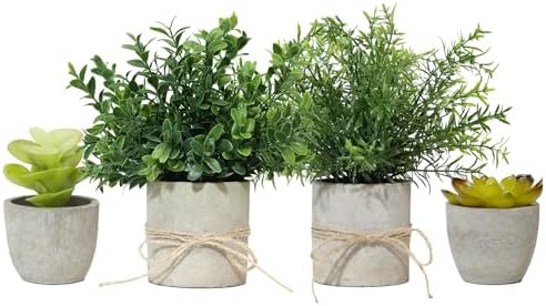 4 Pack Small Fake Plants in Pulp Pot for Home Decor by Decorateyouridealhomewithease
