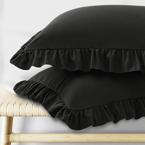 KKJIAF Ruffle Pillow Cases King Size Set of 2, Black by KKJIAF