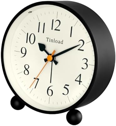 Tinload 4.5" Vintage Retro Analog Alarm Clock, Super Silent Non Ticking Small Clock with Manual Light, Snooze, Battery Operated, for Living Room, Bedroom, Bedside, Desk(Black) - Image 4