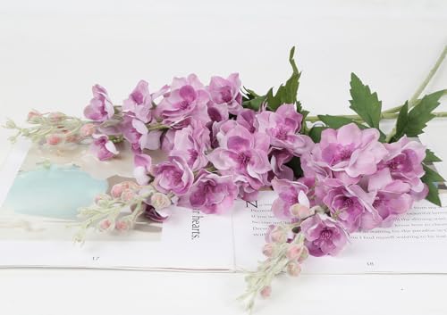 6PCS Fuschia Delphinium Artificial Flowers Real Touch Larkspur Silk Flowers Long Stem Artificial Flowers for Tall Vase Wedding Centerpieces for Tables Home Decor Indoor (Fuschia) - Image 4