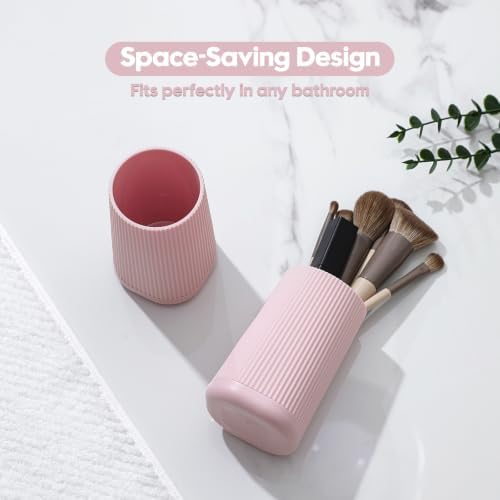 YAUKPH Small Single Toothbrush Holder with Silicone Bottom Pink - Image 3
