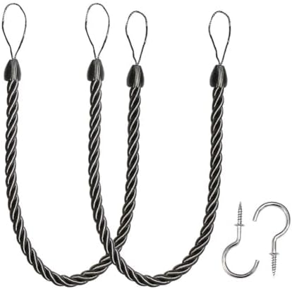 BEL AVENIR Curtain Tiebacks Ropes Tie-Backs,Handmade Holdbacks(Charcoal,2P) by BELAVENIR