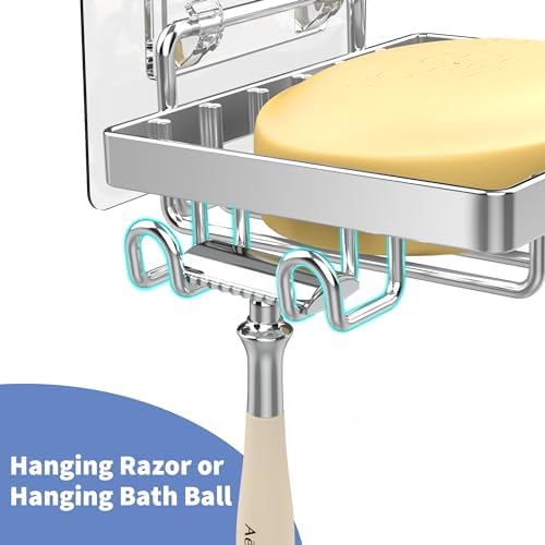 Moforoco Stainless Steel Soap Bar Holder for Shower, No Drilling Bathroom Accessories, Wall Mounted Soap Holder with Hooks, Shower Rack Tray Bar for Suitable for Bathroom, Kitchen Sink - Image 7