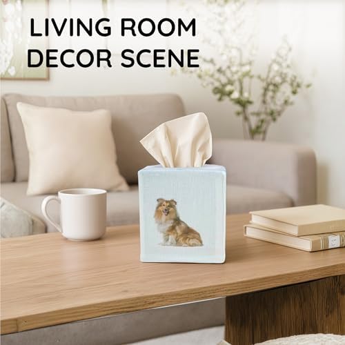 Square Tissue Box Cover Cute Set of 2, Dog - Ivory - Image 2
