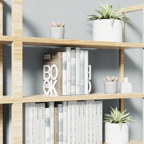 Book Ends - Decorative Metal Book Ends Supports for Bookrack Desk,Books, Unique Appearance Design,Heavy Duty (White, 4 Pair) - Image 5