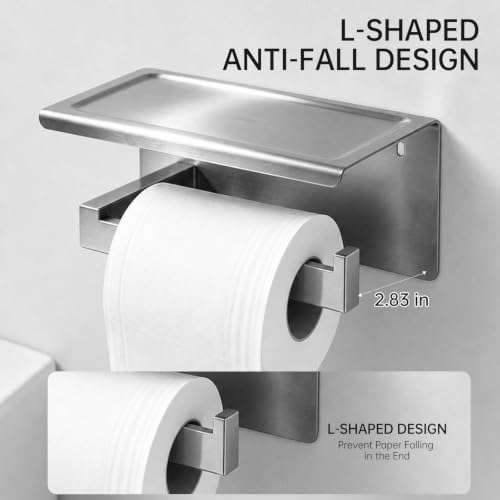 Wall Mounted Toilet Paper Holder with Shelf, 1.5mm, Brushed Nickel - Image 3