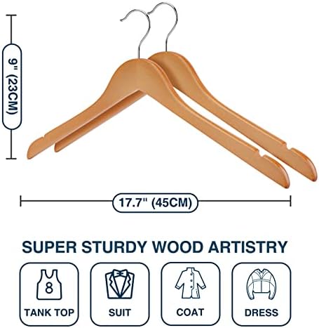 Wooden Hangers Pack of 20 - Sturdy, Heavy Duty Hangers for Shirts, Dresses, Coats & More (Natural) - Image 7