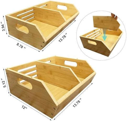 2-Pack Stackable Vegetable Storage Bins, Kitchen and Pantry Organizers and Storage Baskets, for Fruit, Vegetable, Produce, Bread, Potato Onion and Snacks, Bamboo Kitchen Storage Containers - Image 4