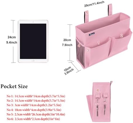 Surblue Caddy Hanging Organizer Bedside Storage Bag for Bunk and Hospital Beds, Pink, Small - Image 6