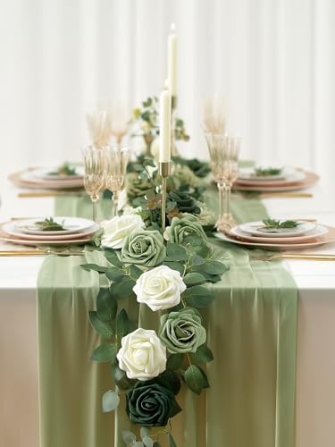 InnoGear Fake Roses 50 Pcs Sage Green Flowers Artificial Faux Foam Floral - Image 3