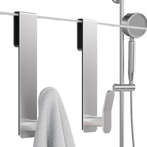 Aikzik Shower Door Hooks, Extended Towel Hooks for Frameless Glass Shower Doors, Modern Stainless Steel Over Door Hangers for Towels and Bathrobes, Heavy Duty Rustproof Bathroom Hooks, Silver 2-Pack by Aikzik