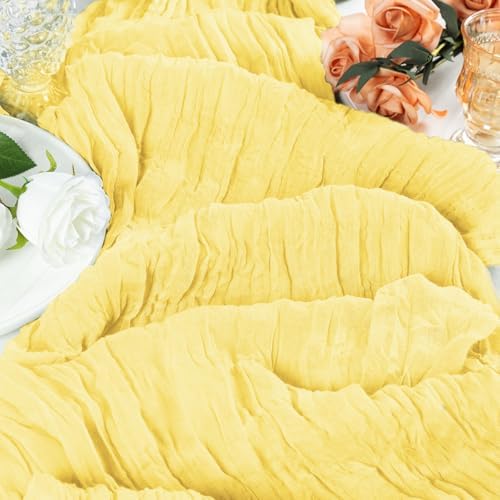 12 Pack Light Yellow Cheesecloth Table Runner 17x108 Inch Boho Gauze Cheese Cloth Table Runners Rustic Sheer Runner for Wedding Party Baby Shower Birthday Home Decor - Image 3