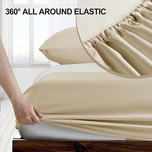 FreshCulture Twin XL Fitted Sheet Only - Hotel Quality Ultra Soft & Breathable Brushed Microfiber Fitted Sheet with 21 Inch Deep Pockets - Fits Twin XL Size Bed (Beige) - Image 3