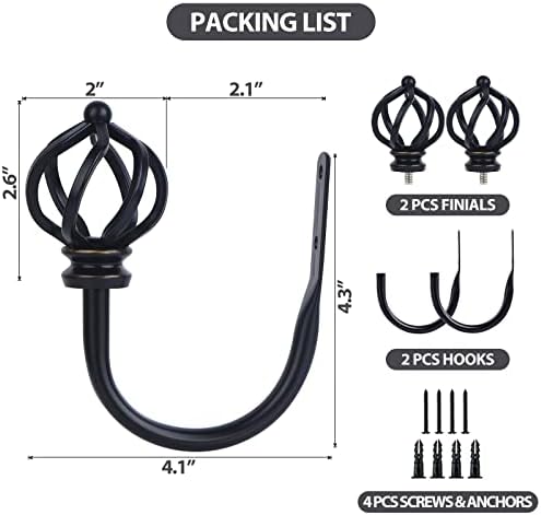 KAMANINA Curtain Drapery Holdbacks for Wall, 2 Pack Black Curtain Tiebacks - Image 7