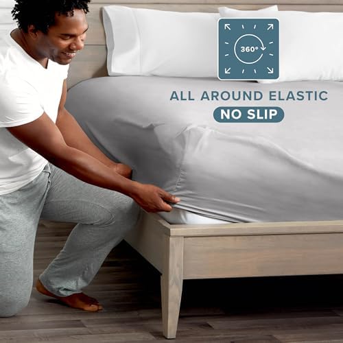 Bare Home Fitted Bottom Sheet Twin Size - Premium 1800 Ultra-Soft - Hotel Luxury - Deep Pocket - Durable and Long Lasting (Twin, Light Grey) - Image 3