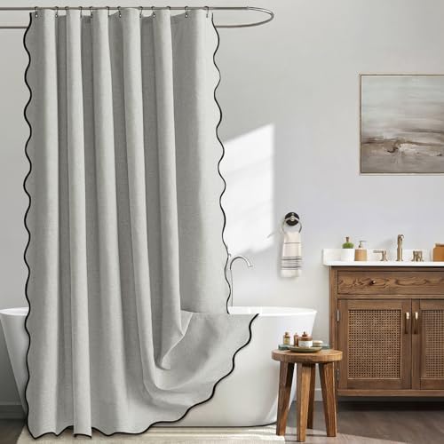 MIULEE Light Grey Scalloped Linen Shower Curtain 72x72 Inches by MIULEE