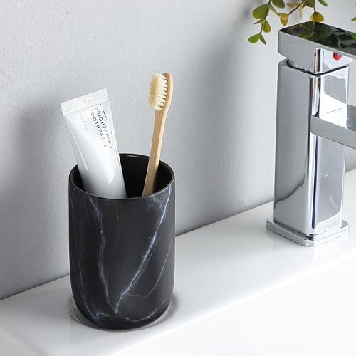 Black Marble Toothbrush Holder - Ceramic Toothbrush Holders for Bathrooms Toothbrush Toothpaste Holders Set, Black Bathroom Tumbler Cups Reusable Toothbrush Mouthwash Cup, Bathroom Counter Organizer. - Image 2