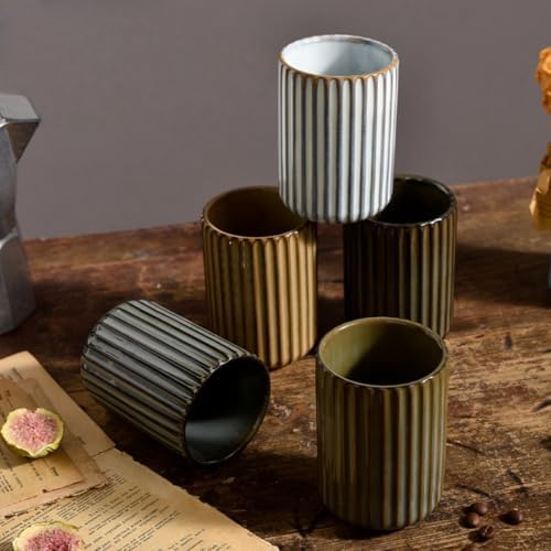 Stoneware Toothbrush Holder for Bathroom Tooth Brush Holder for Bathroom Toothbrush Cup Toothbrush Holders Cute Fluted Vertical Ribbed Stripe (Concrete Grey) - Image 5