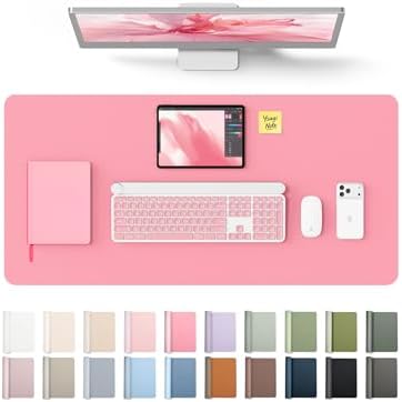 YSAGi Leather Desk Protector, Office Mat, Large Mouse Mat, Non-Slip PU Leather Blotter, Laptop Desk Mat, Waterproof Writing Pad for Office and Home (Pink, 35.4" x 17") by YSAGi