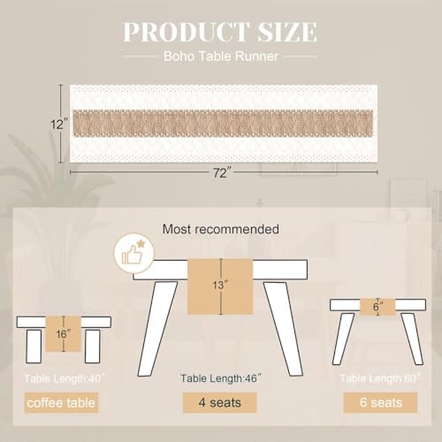 FEXIA Boho Table Runner for Fall Home Decor 12x72 Farmhouse Woven Runner - Image 2