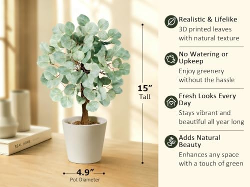 Faux Eucalyptus Stems Bonsai Tree in Pot, Artificial Plants Indoor 15 in - Image 5