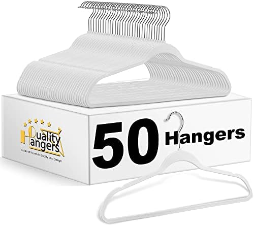 Quality Hangers 50 Pack Non-Velvet Plastic Hangers for Clothes - Heavy Duty Coat Hanger Set - Space-Saving Closet with Chrome Swivel Hook, Functional Non-Flocked Hangers - Cream White by QualityHangers