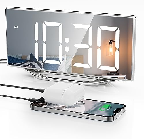 Digital Clock for Living Room, Slim LED Mirror Digital Alarm Clock by Roxicosly