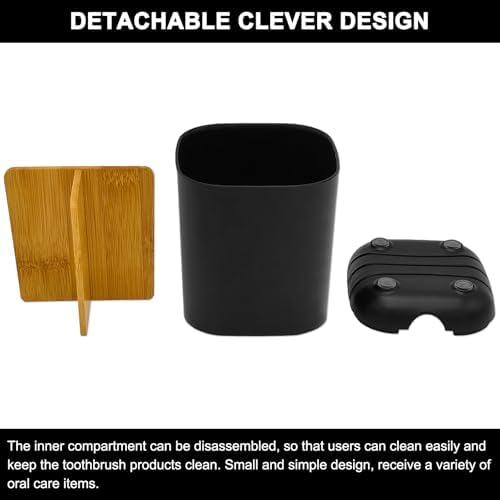 Toothbrush Holder with Bamboo Divider,Detachable for Easy Cleaning Bathroom Countertop Organizer,Plastic 3 Slots Electric Toothbrush and Toothpaste Holders Storage Caddy for Bathroom Vanity,Sink-Black - Image 3