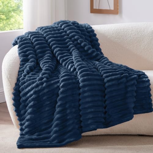 BEDELITE Ribbed Twin Blanket for Couch & Bed, Navy, 66"x90" by BEDELITE