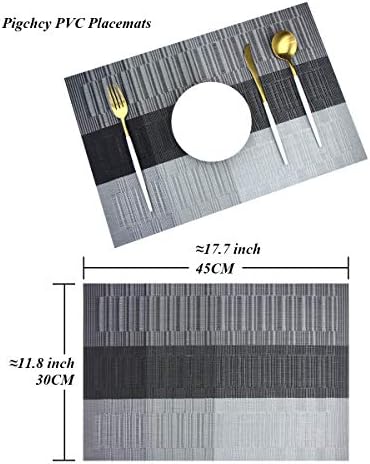 PIGCHCY Vinyl Placemats Set of 12 Washable Durable Kitchen Place Mats Easy to Clean Plastic Placemats for Dining Table (Black) - Image 2