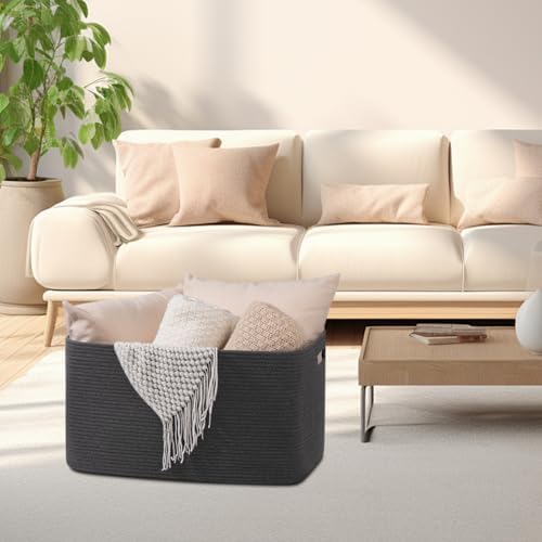 OIAHOMY 75L Large Blanket Basket Woven Rope Storage Basket Dark Grey - Image 2