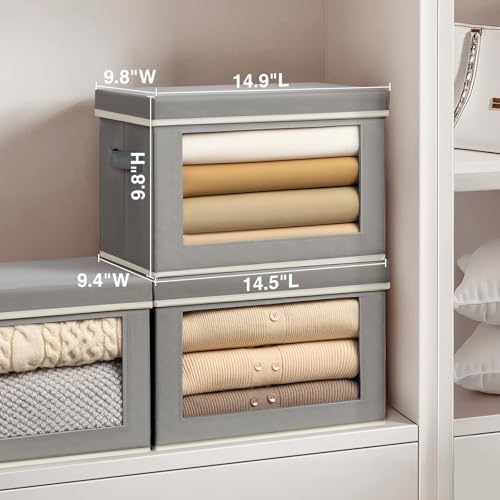 Homsorout Stackable Storage Bins with Lids - Medium Storage Box with Lids, Foldable Closet Boxes for Organizing, Wardrobe Clothes Organizer with Window, Cubes Bins for Living Room, 5 Pack, Grey - Image 6