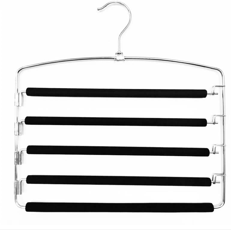 5-Tier Pants Hanger 2 Pack, Closet Organizer Space Saving Hanging Storage for Jeans, Trousers, Skirts, Dresses, Scarves (2-Pack) by Unknown