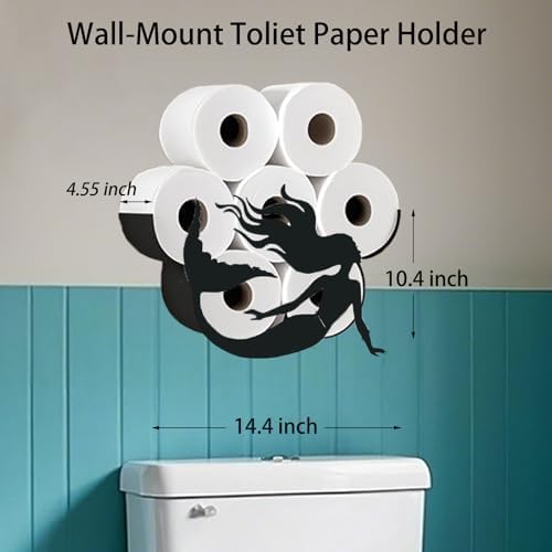 Mermaid Toilet Tissue Holder,Animal Paper Holders,Decorative Metal Papers Holder,Funny Toilet Animal Storage for Bathrooms,Bathroom Paper Organizer for Extra 8 Rolls Wall Mounted Art Decor - Image 4