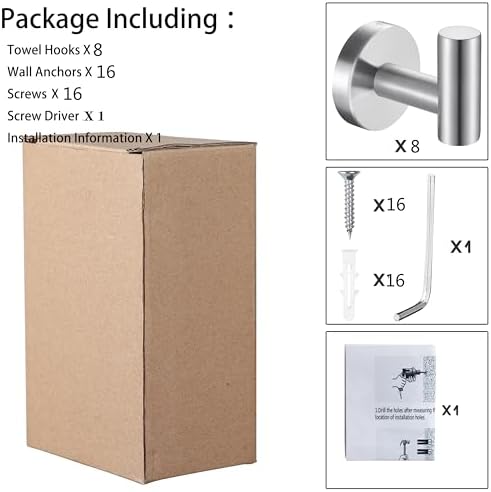 8 Pcs Silver Bathroom Towel Hook Robe Towel Hooks Coat Wall Hook Stainless Steel Heavy Duty Door Hanger Towel Robe Clothes Cabinet Closet Sponges Hook for Bathroom Bedroom Kitchen Hotel Pool - Image 3