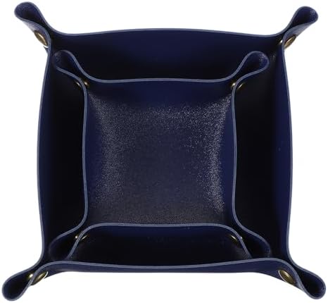 uxcell 2 Pcs Valet Tray for Women and Men, PU Leather Jewelry Tray Entryway Table Bedside Nightstand Catchall Storage Organizer for Jewelry Key Coin Watch Wallet(Square, Dark Blue) by uxcell
