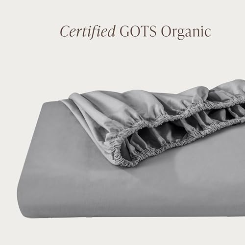 Bare Home 100% Organic Cotton Percale Fitted Sheet (Queen, Light Grey) - Image 2