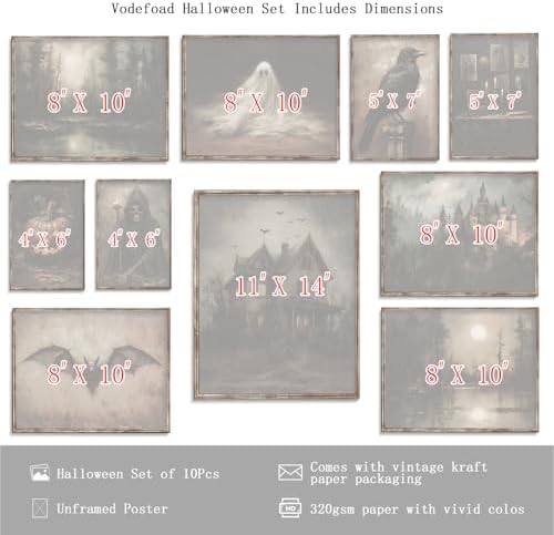 Vodefoad 10Pcs Halloween Wall Art Prints Dark and Moody Halloween Print Set Mysterious Raven Gallery Wall Decor Skeletons Picture Decorations for Gallery Living Room Bedroom Kitchen Office Unframed - Image 2