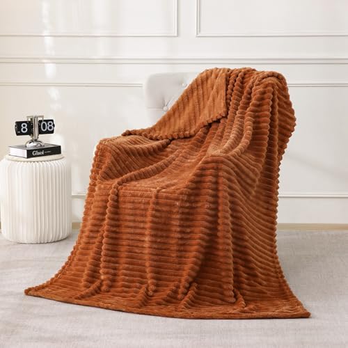 Burnt Orange Fleece Throw Blanket 60”×80” for Couch Sofa Livingroom by linecooo