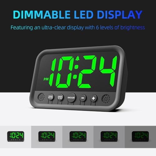 Small LED Digital Clock for Bedroom, Loud Alarm Clock for Heavy Sleepers Adults, Teens | Plug-In Electric Desk Clock | Simple Bedside Nightstand Clock with Adjustable Volume/Brightness/Snooze – Green - Image 3