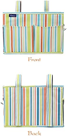 Surblue Bedside Caddy Hanging Bed Organizer Storage Bag Pocket for Bunk and Hospital Beds, College Dorm Rooms Baby Bed Rails,Wheelchair Side Bag,Camp Chiars,4 Pockets and 2 Hooks (Small GreenStripe) - Image 2
