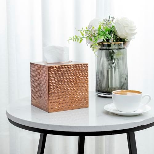 Tissue Box Cover Holder Square - Gold Cube Tissues Boxes Covers Bathroom Accessories - Decorative Bronze Facial Paper Holders Modern Home Decor - Vintage Matte Wood Metal Tissue Dispenser for Office - Image 4