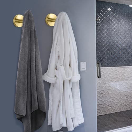 NearMoon Bath Towel Hooks- SUS 304 Stainless Steel Robe Hook Holder, Heavy Duty Coat Hook for Bathroom Livingroom Hotel Kitchen Garage, Wall Mounted (Brushed Gold, 3 Pack) - Image 2