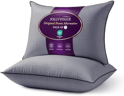 JOLLYVOGUE Grey Pillows King Size Set of 2, Washable Supportive Firm Bed Pillows with Oeko-Tex Certified Soft Down Alternative Fill, Fluffy Luxury Hotel Quality for Side, Back, and Stomach Sleepers by JOLLYVOGUE