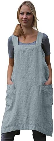 Larmliss Women's Pinafore Square Apron Baking Cooking Gardening Works Cross Back Cotton/Linen Blend Dress with 2 Pockets by Unknown