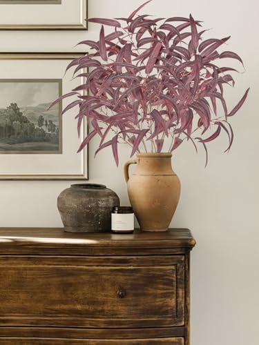 Briful Artificial Eucalyptus Branches Fall Decor, 6PCS Burgundy Fake Eucalyptus Stems, Realistic Faux Greenery Stems for Autumn Thanksgiving Halloween Home Farmhouse Porch Vase Decor, Indoor Outdoor - Image 3
